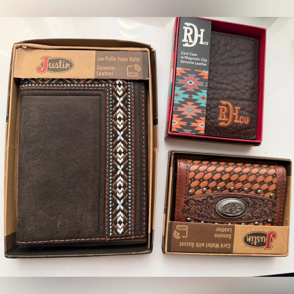 Justin Boots Dark Brown Leather Wallet and Card Holder Set